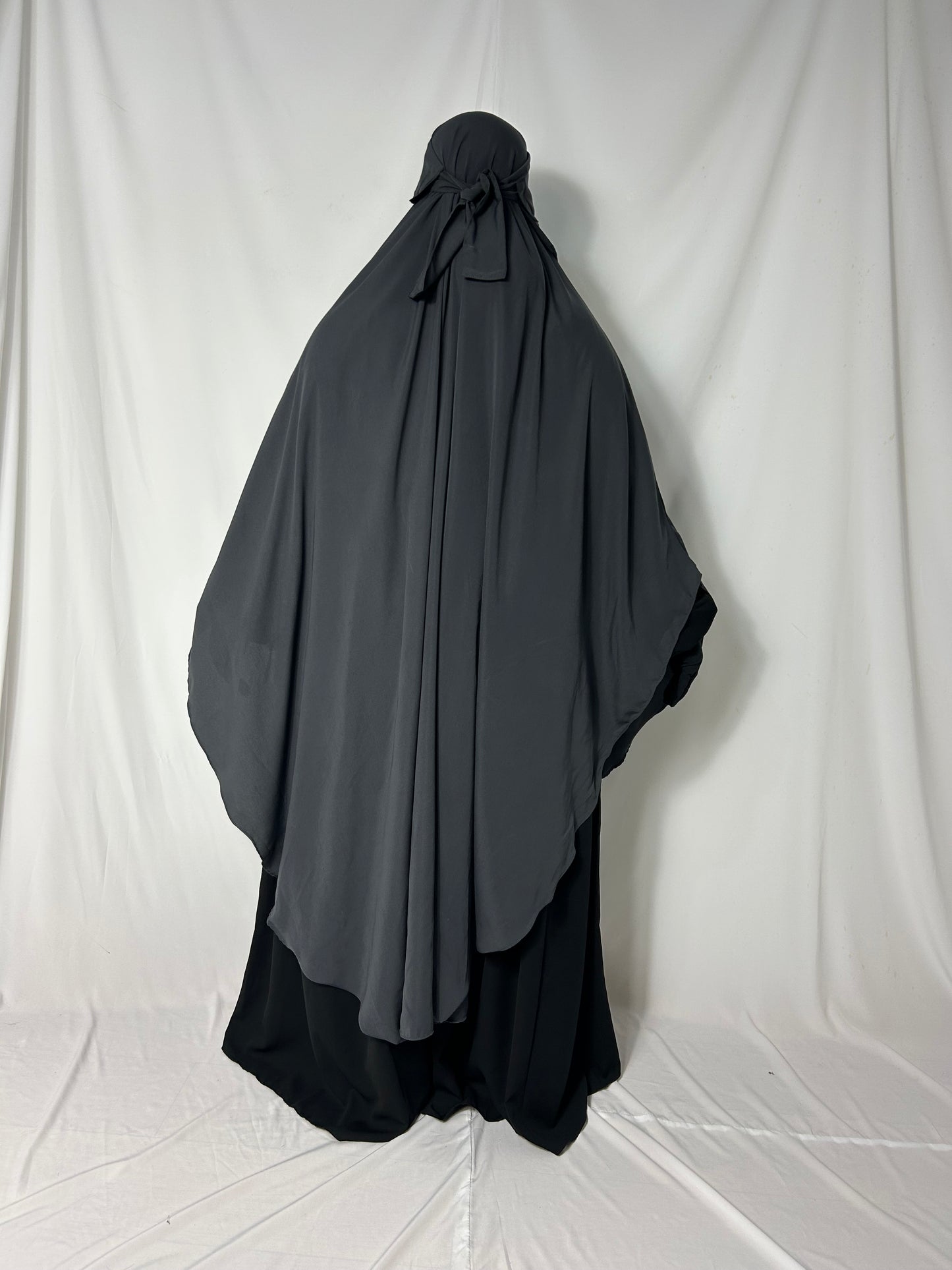 140cm Maxi Khimar With Matching Niqab  - Dark Grey