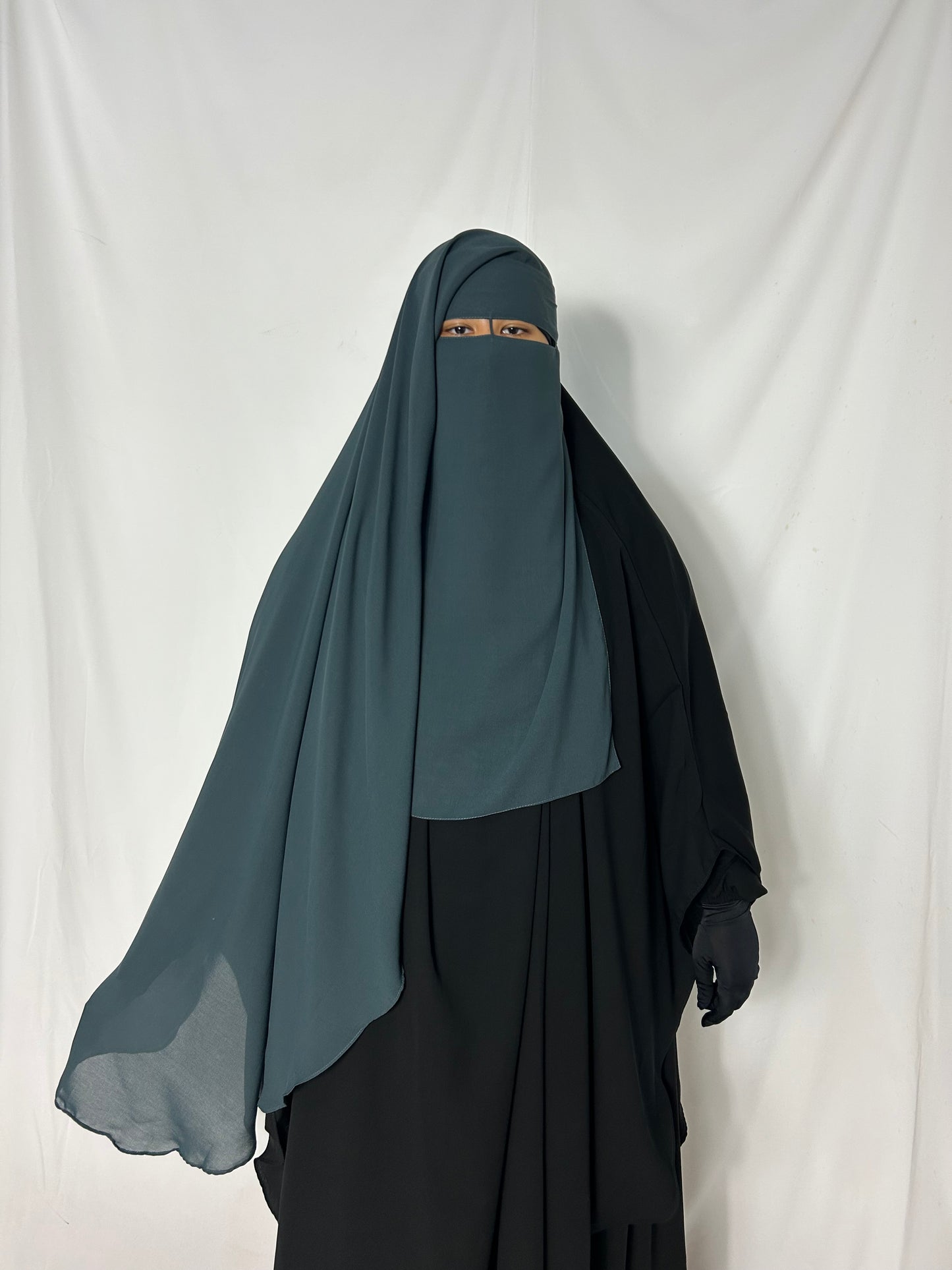 Long Two Layer Niqab With Nose string - Teal