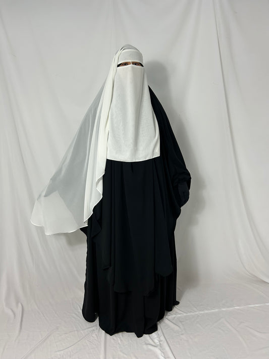 Long Two Layer Niqab With Nose string - White