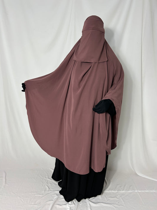 140cm Maxi Khimar With Matching Niqab  - Pink