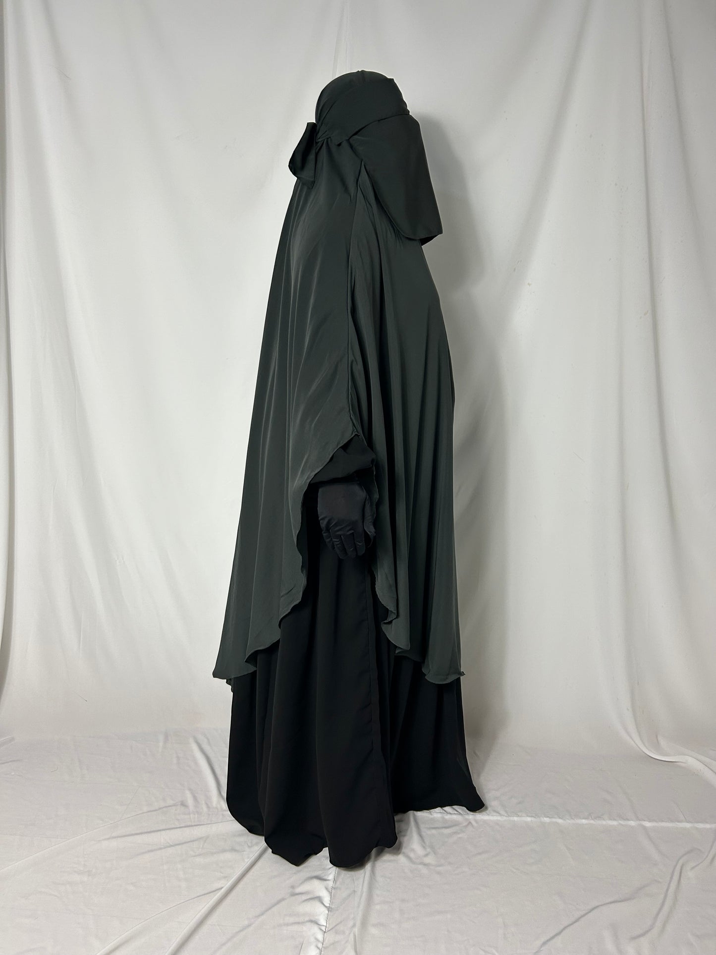 140cm Maxi Khimar With Matching Niqab  - Charcoal Grey