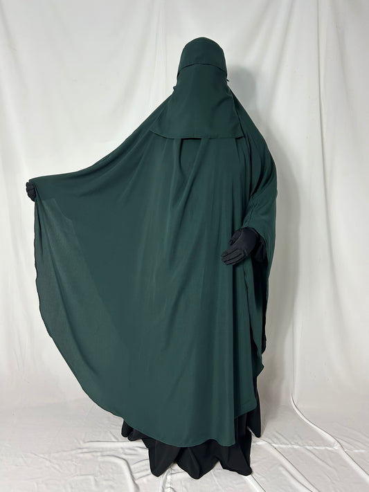 160cm Maxi Khimar With Matching Niqab  - Emerald Green
