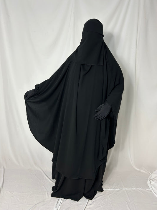 140cm Maxi Khimar With Matching Niqab  - Black