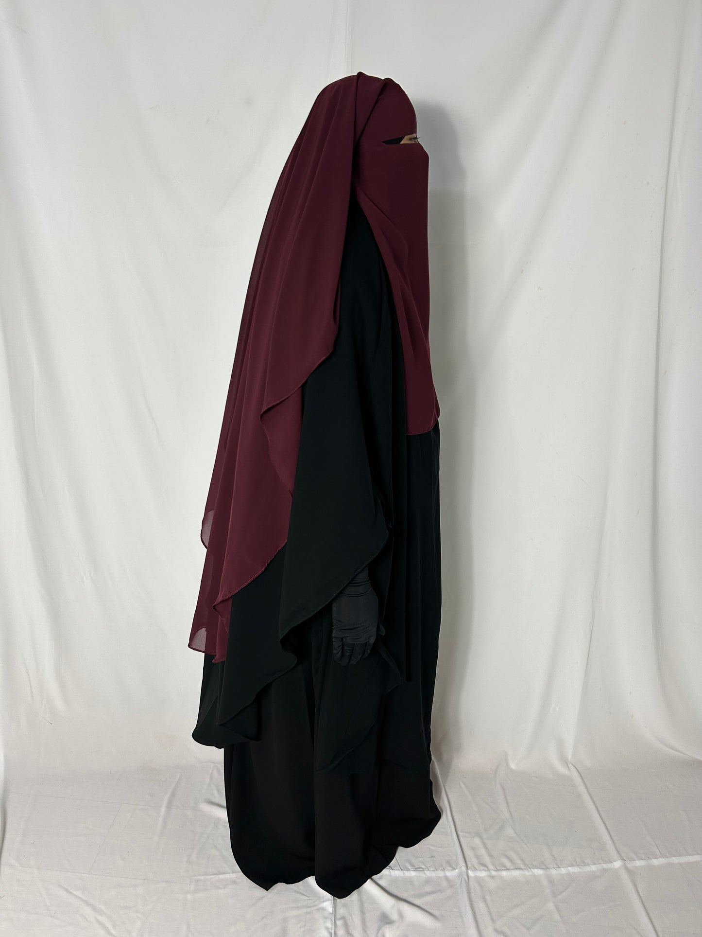 Long Two Layer Niqab With Nose string - Burgundy