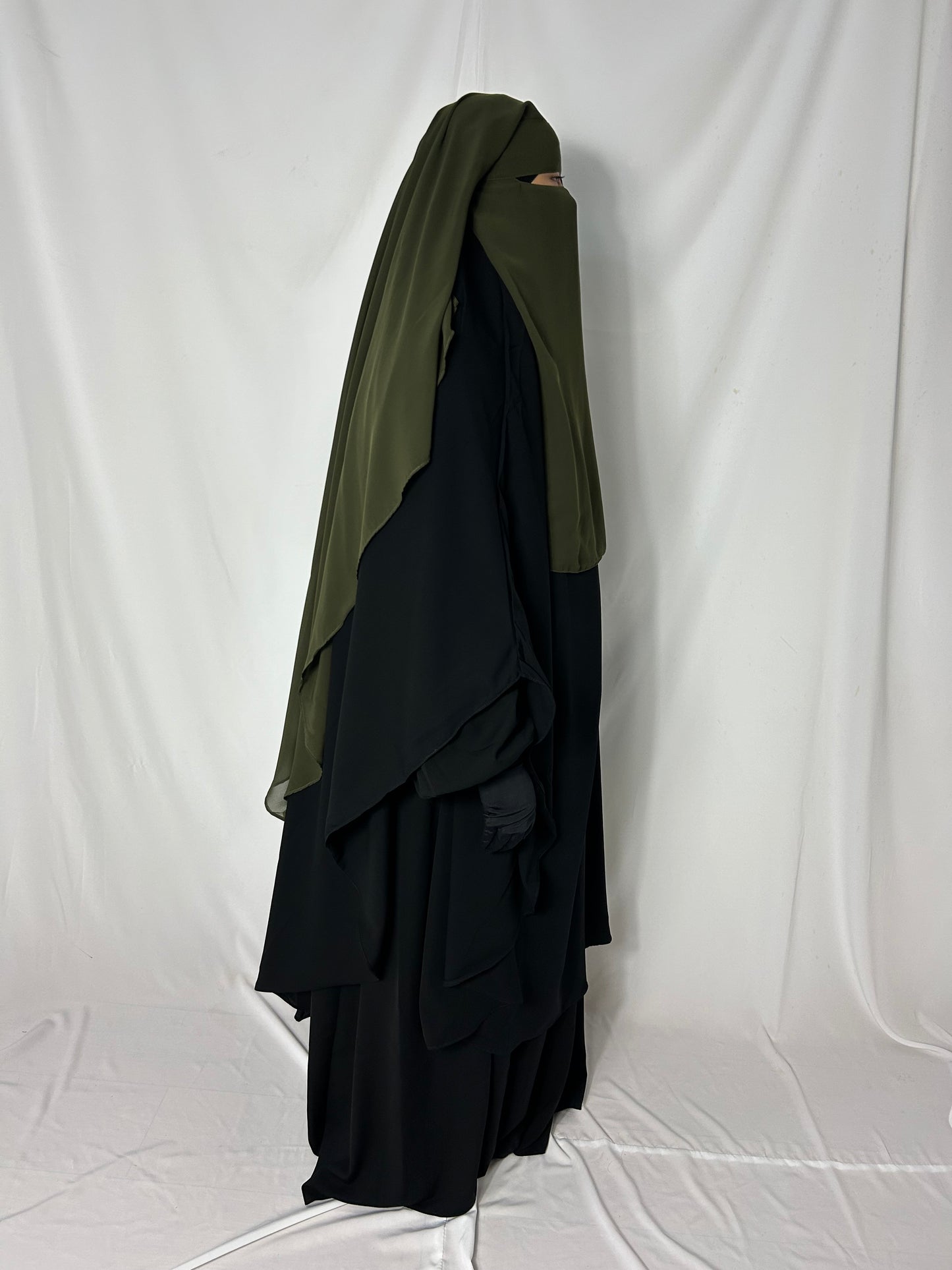 Long Two Layer Niqab With Nose string - Khaki