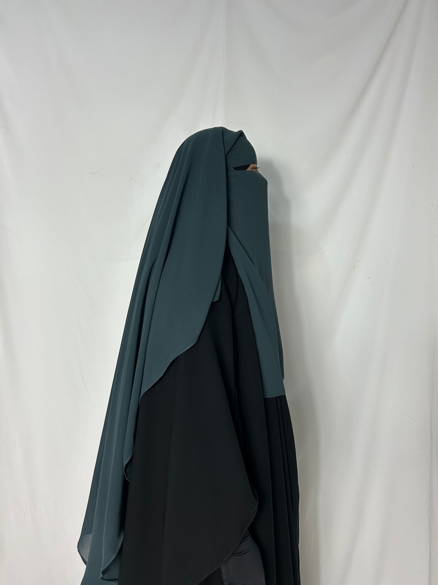 Long Two Layer Niqab With Nose string - Teal