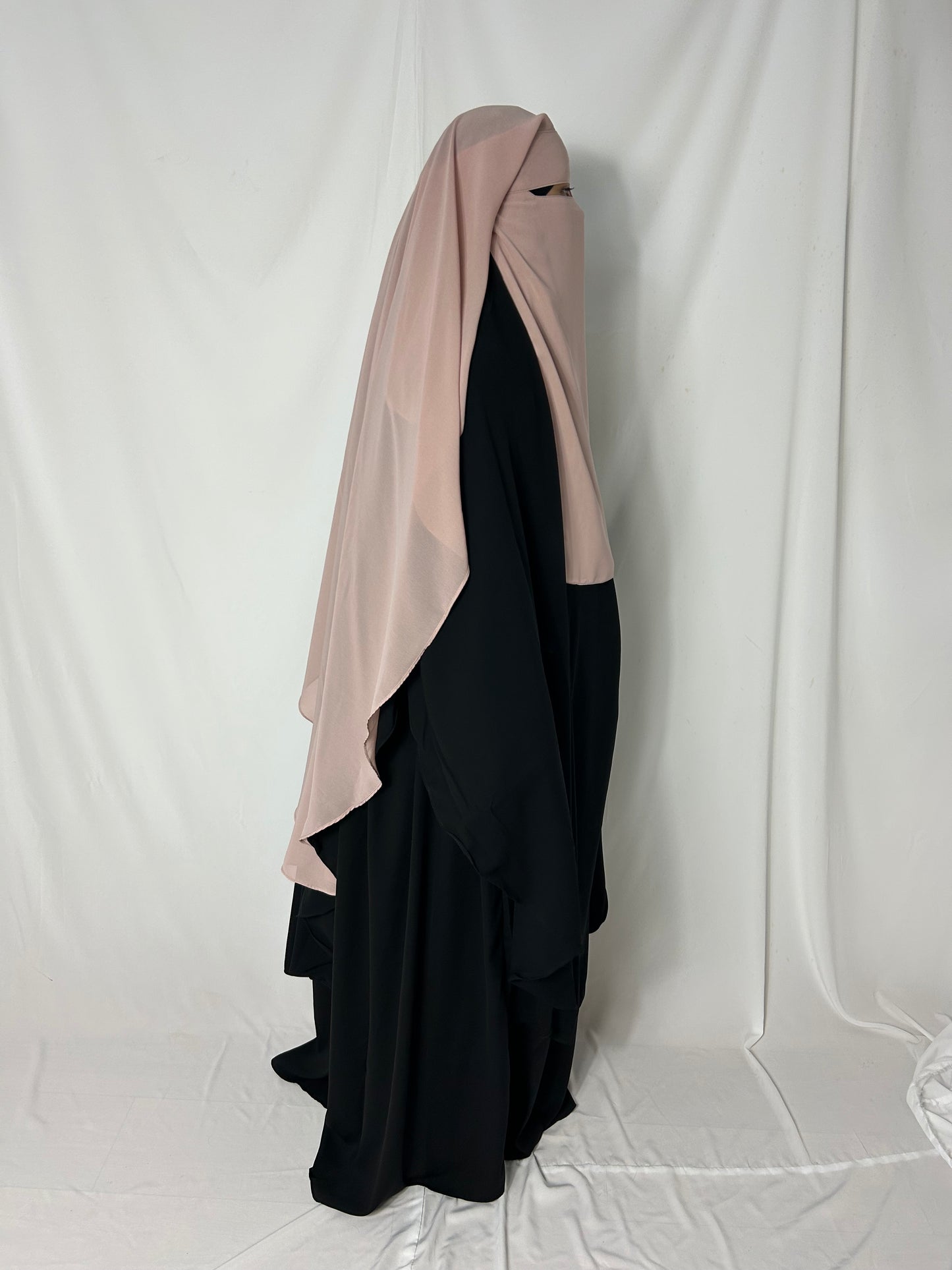 Long Two Layer Niqab With Nose string - Light Pink