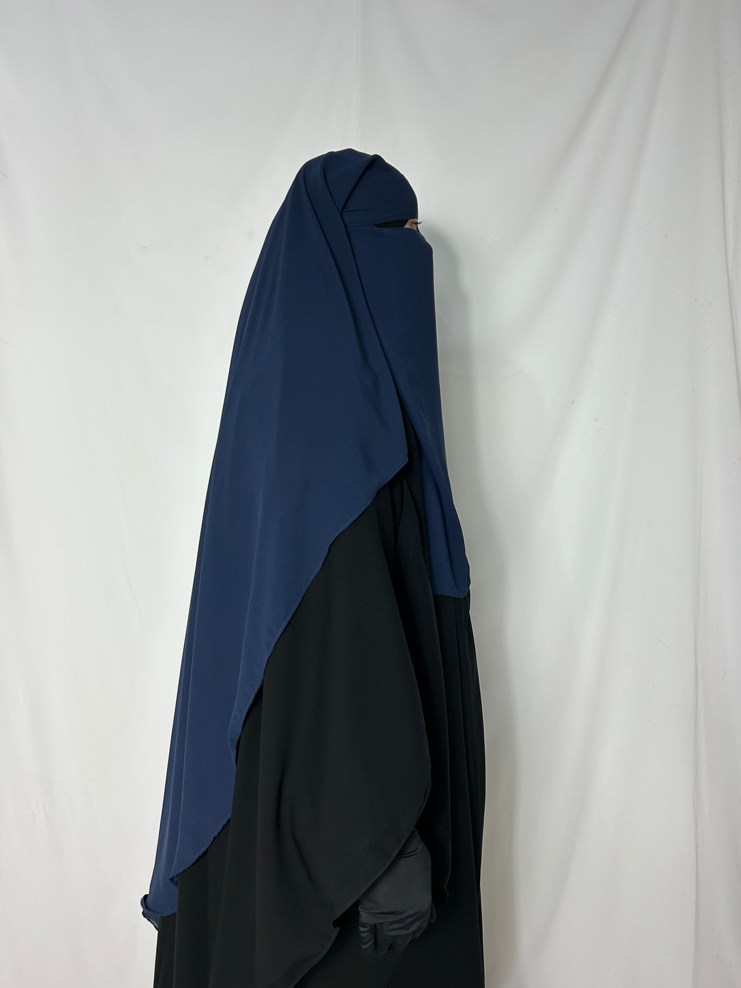 Long Two Layer Niqab With Nose string - Navy