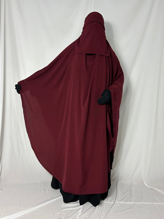 160cm Maxi Khimar With Matching Niqab  - Burgundy