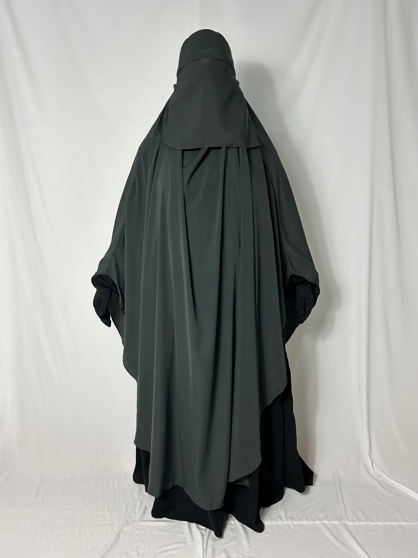 160cm Maxi Khimar With Matching Niqab  - Charcoal Grey
