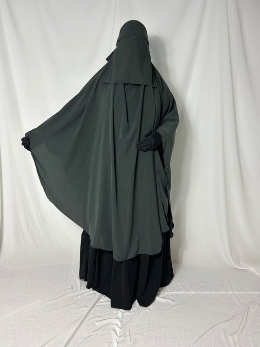140cm Maxi Khimar With Matching Niqab  - Charcoal Grey