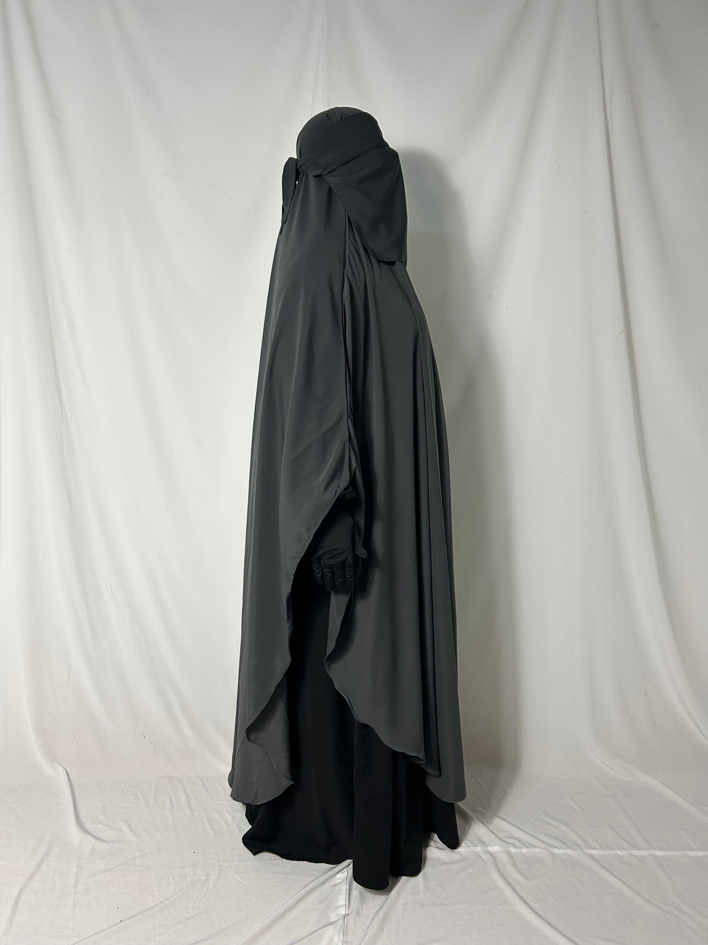 160cm Maxi Khimar With Matching Niqab  - Dark Grey