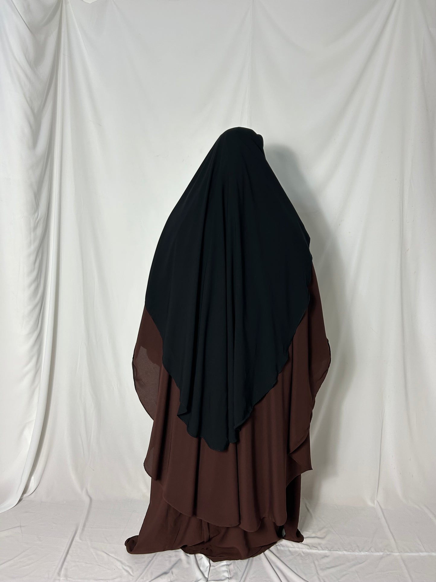 Long Two Layer Niqab With Nose string - Black