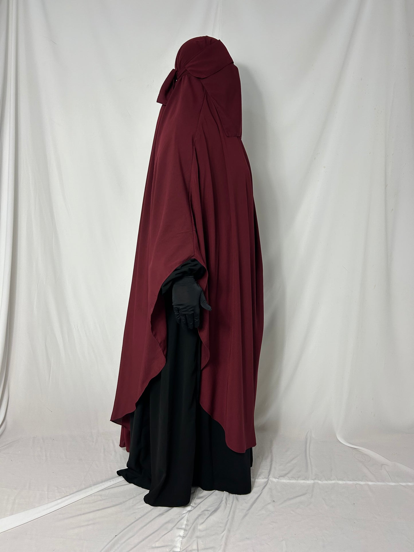 160cm Maxi Khimar With Matching Niqab  - Burgundy