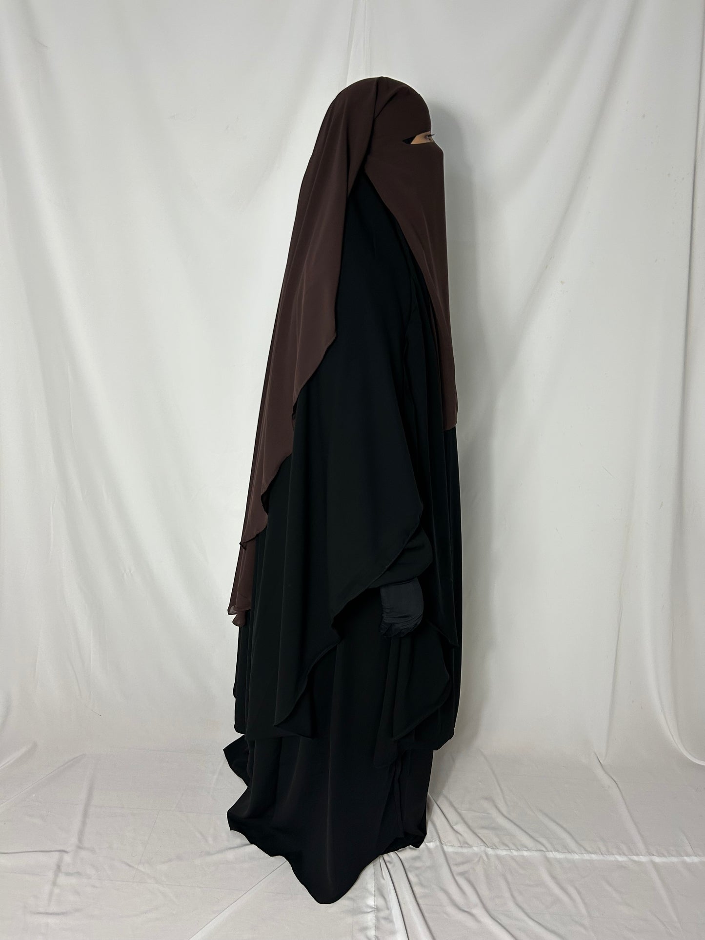 Long Two Layer Niqab With Nose string - Brown