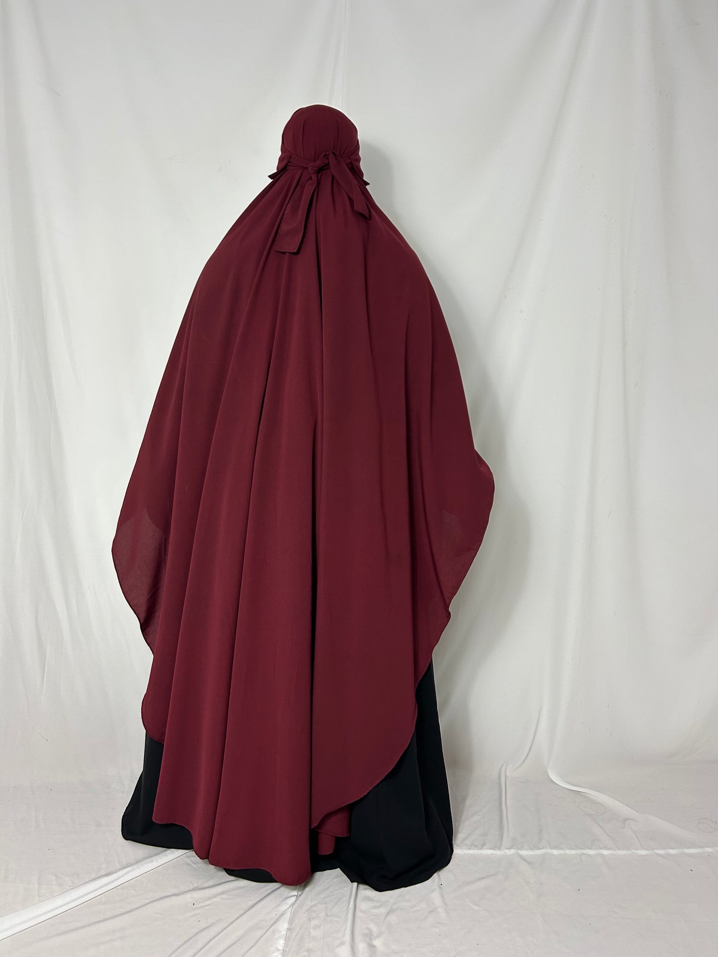 160cm Maxi Khimar With Matching Niqab  - Burgundy