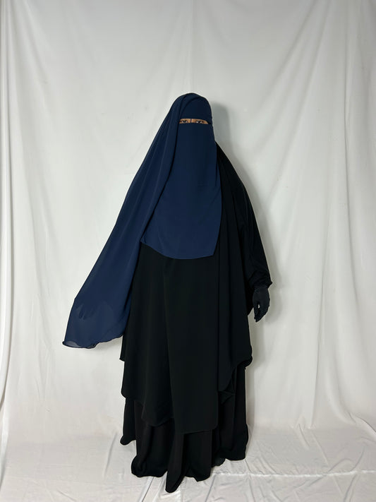 Long Two Layer Niqab With Nose string - Navy