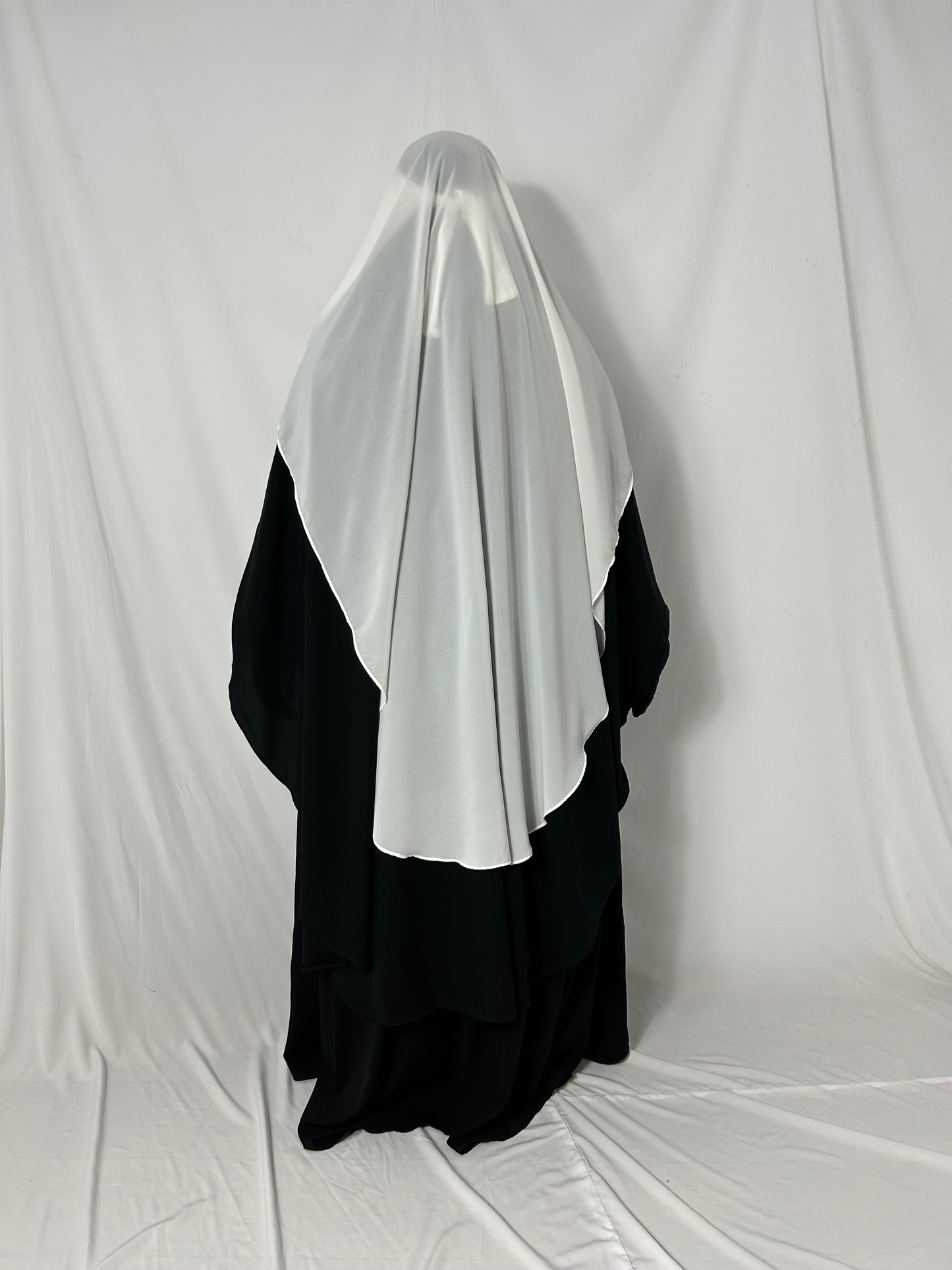 Long Two Layer Niqab With Nose string - White