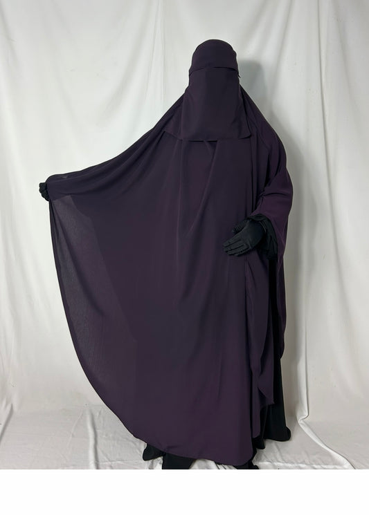 160cm Maxi Khimar With Matching Niqab  - Purple