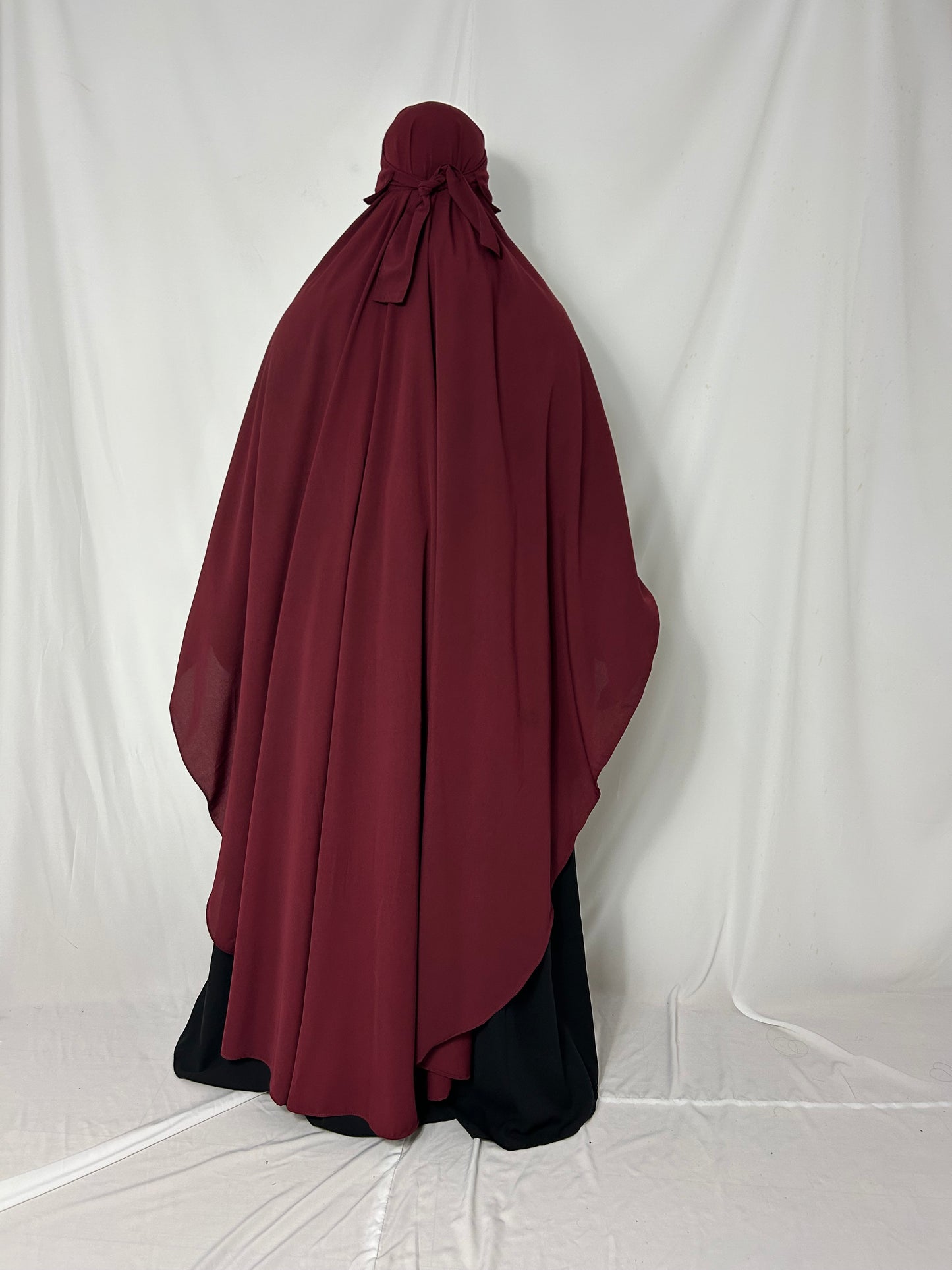 140cm Maxi Khimar With Matching Niqab  - Burgundy