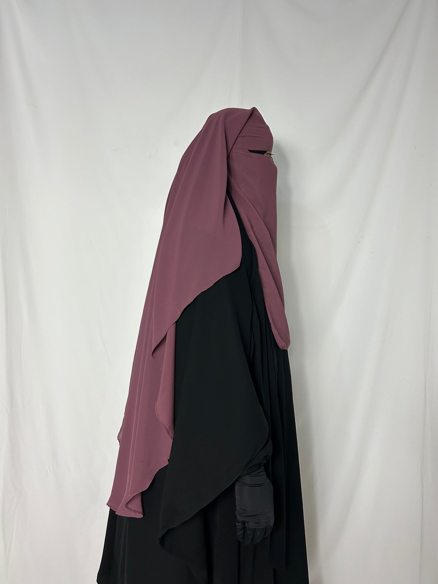 Long Two Layer Niqab With Nose string - Dusty Pink