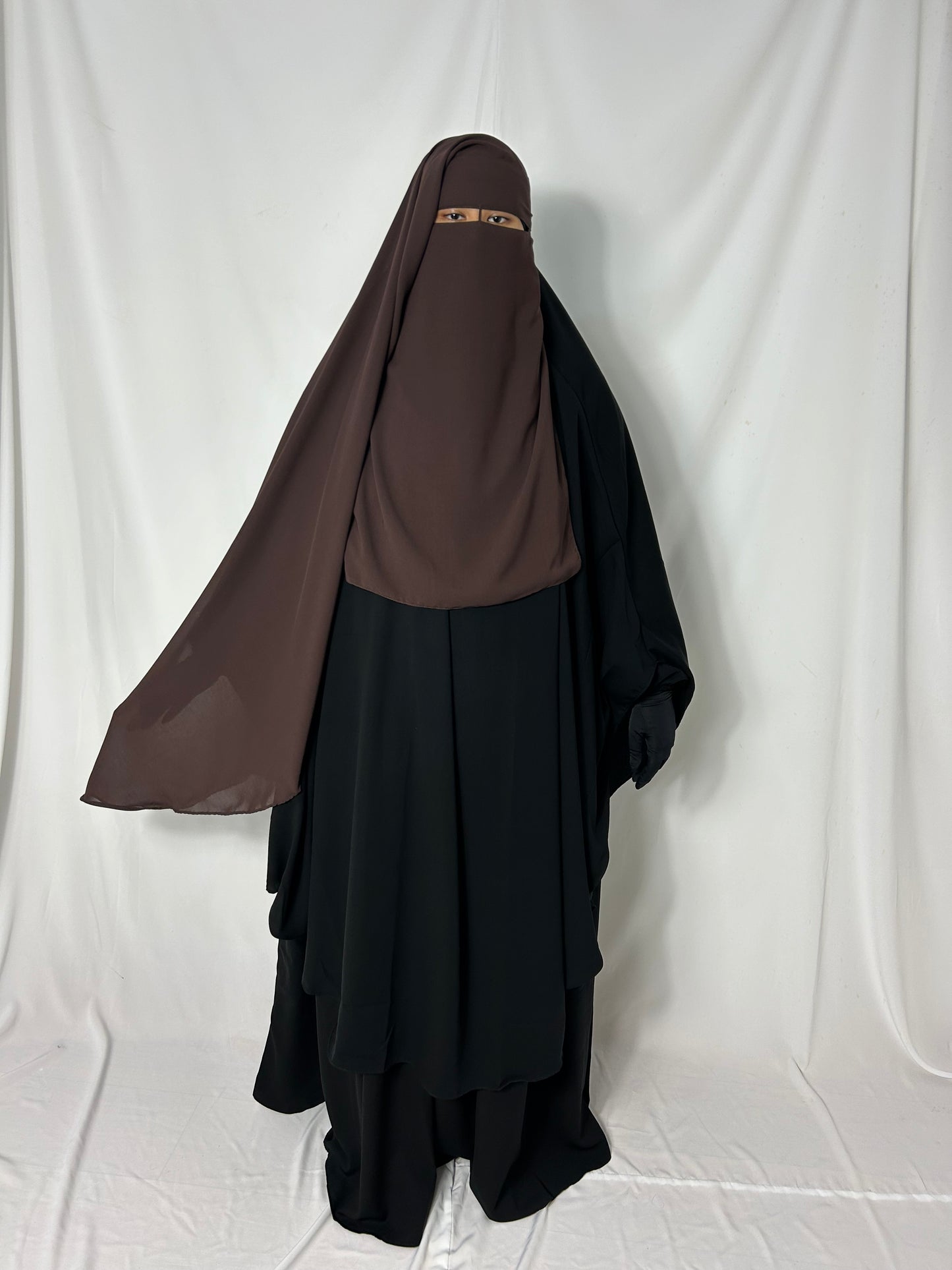 Long Two Layer Niqab With Nose string - Brown