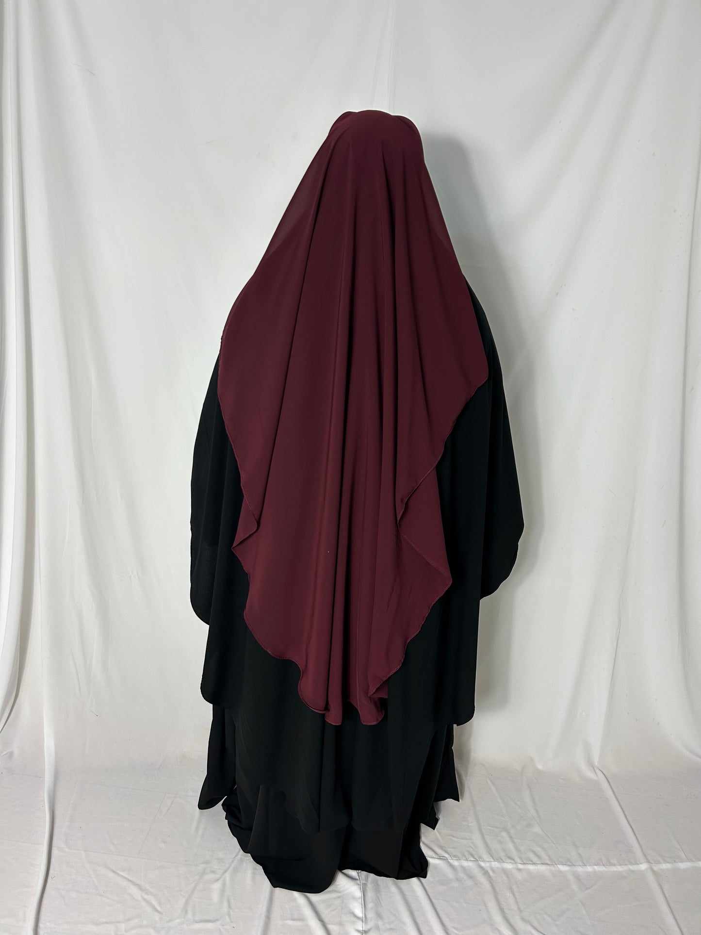 Long Two Layer Niqab With Nose string - Burgundy