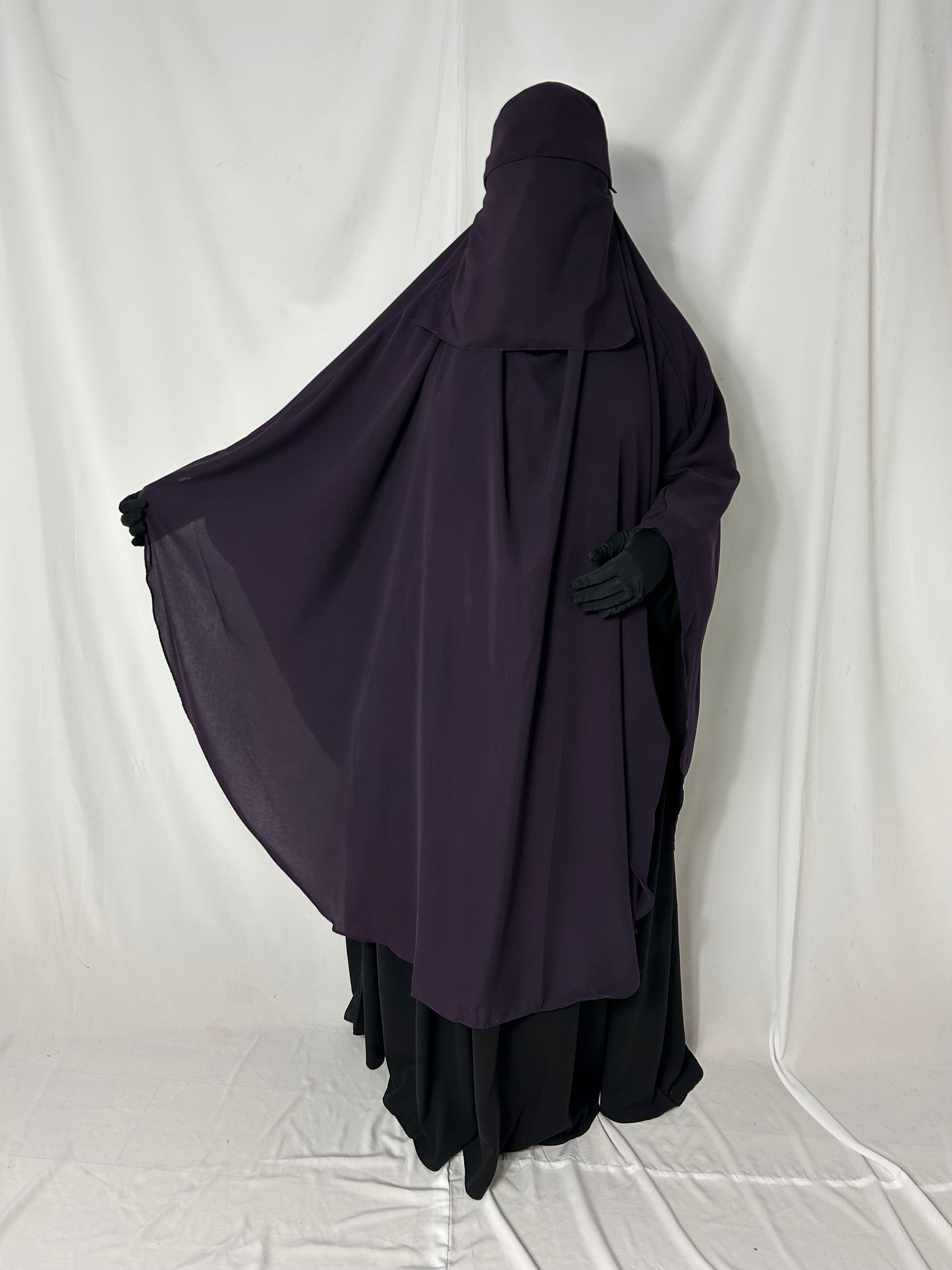 140cm Maxi Khimar With Matching Niqab  - Purple