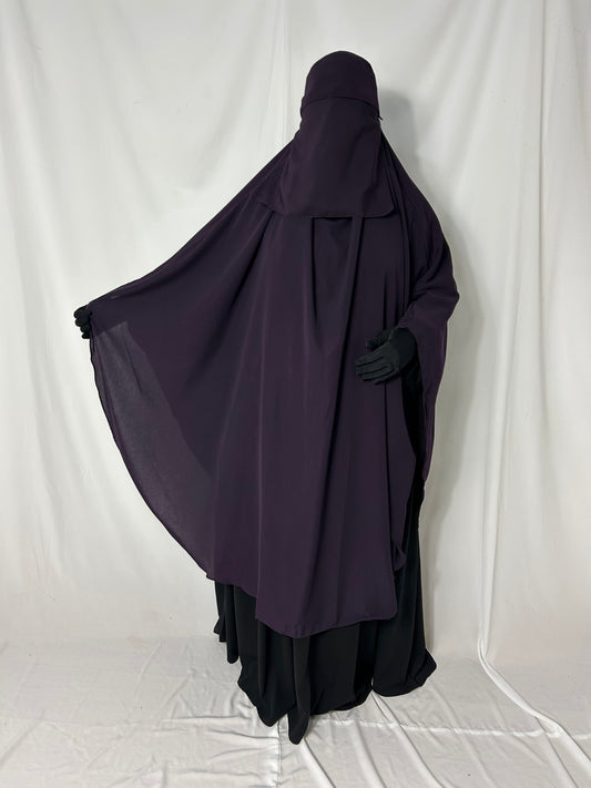 140cm Maxi Khimar With Matching Niqab  - Purple