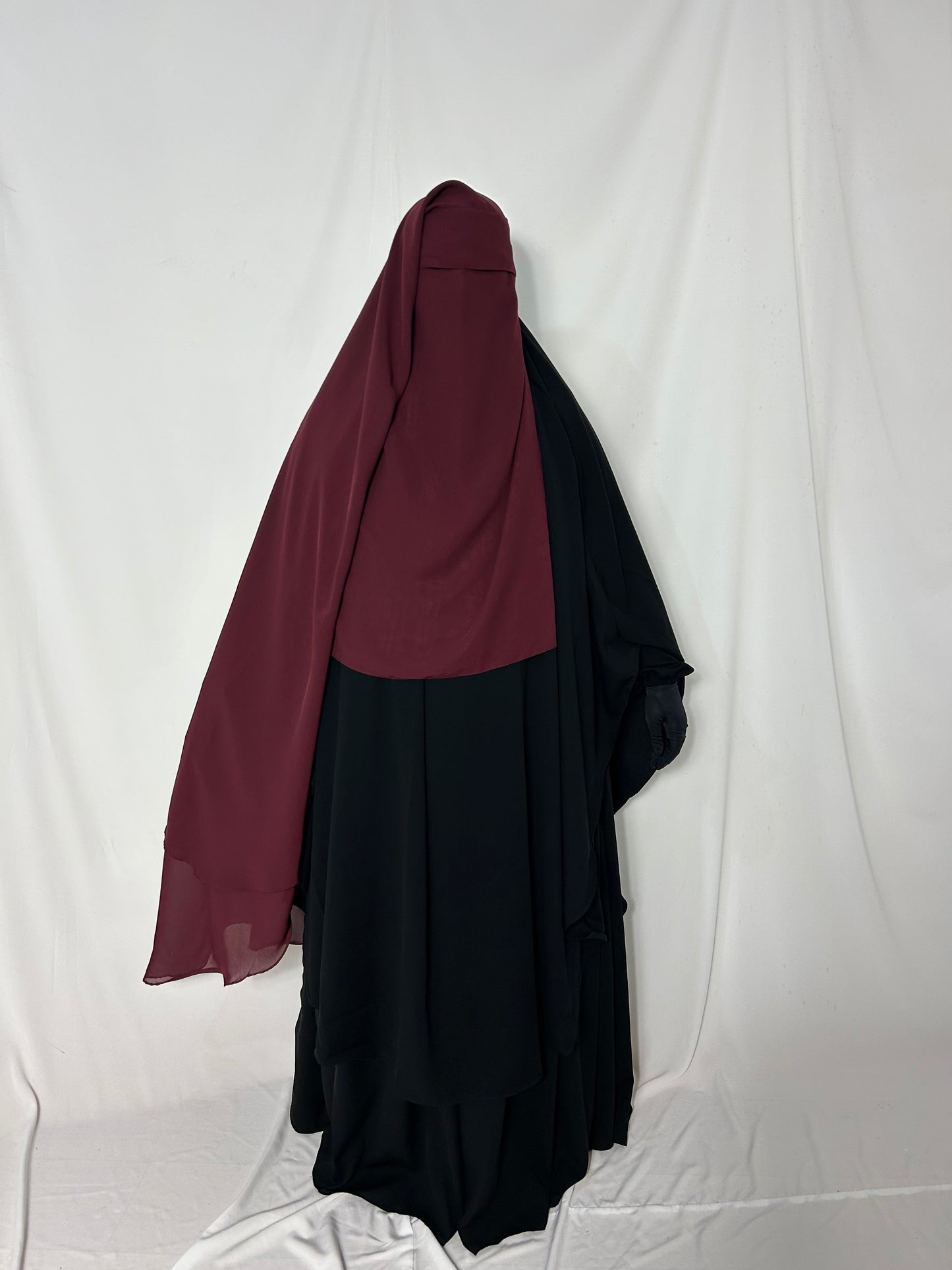 XL Eye-Flap Triple Layer Niqab - Burgundy
