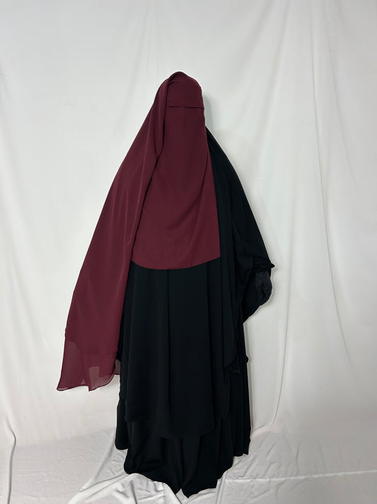 XL Eye-Flap Triple Layer Niqab - Burgundy