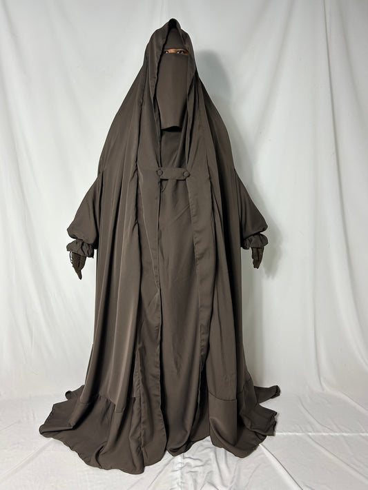 Saudi Flap Jilbab With Matching Niqab - Brown