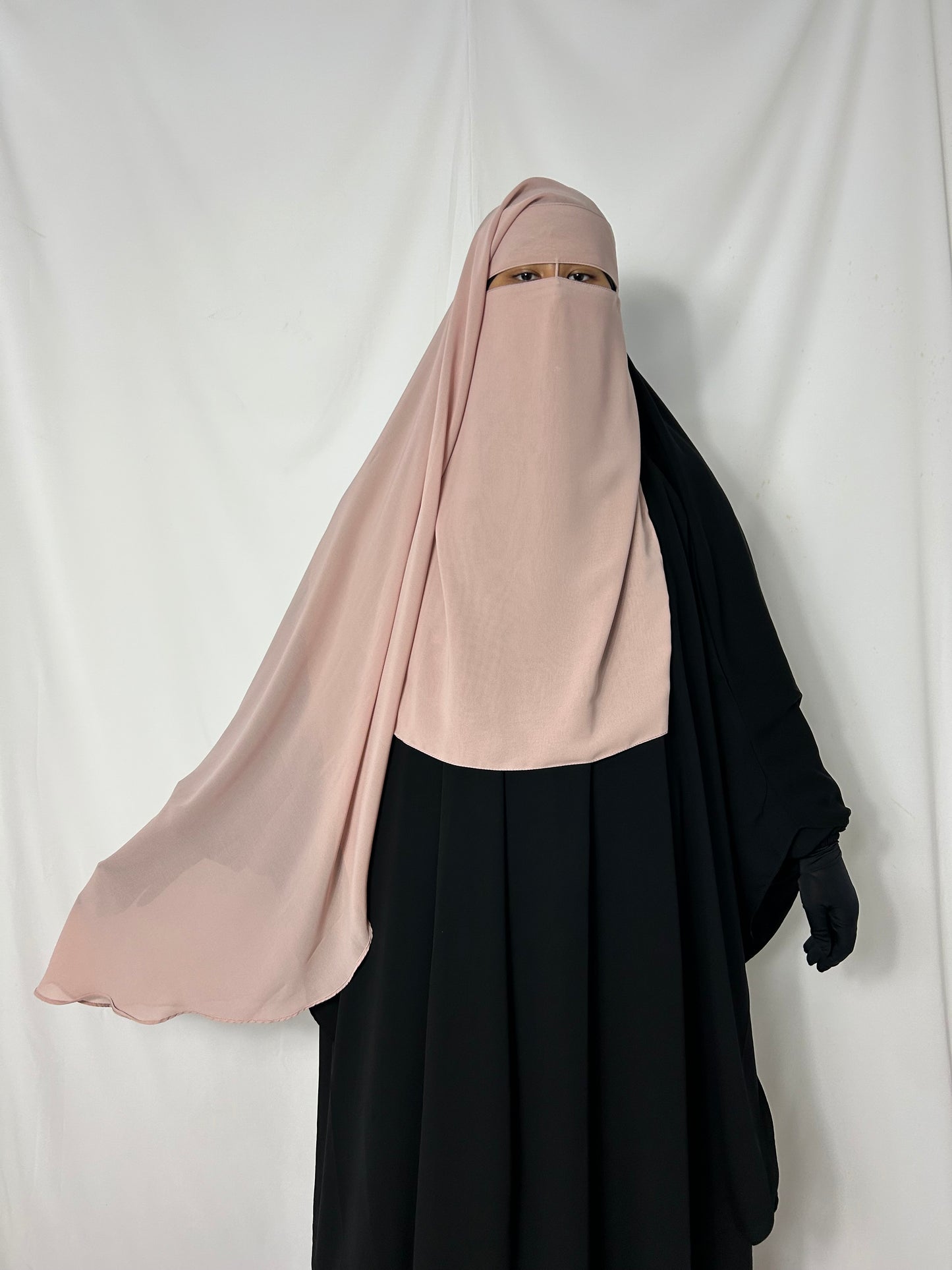 Long Two Layer Niqab With Nose string - Light Pink
