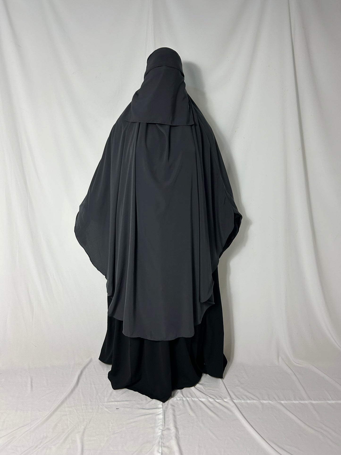 140cm Maxi Khimar With Matching Niqab  - Dark Grey