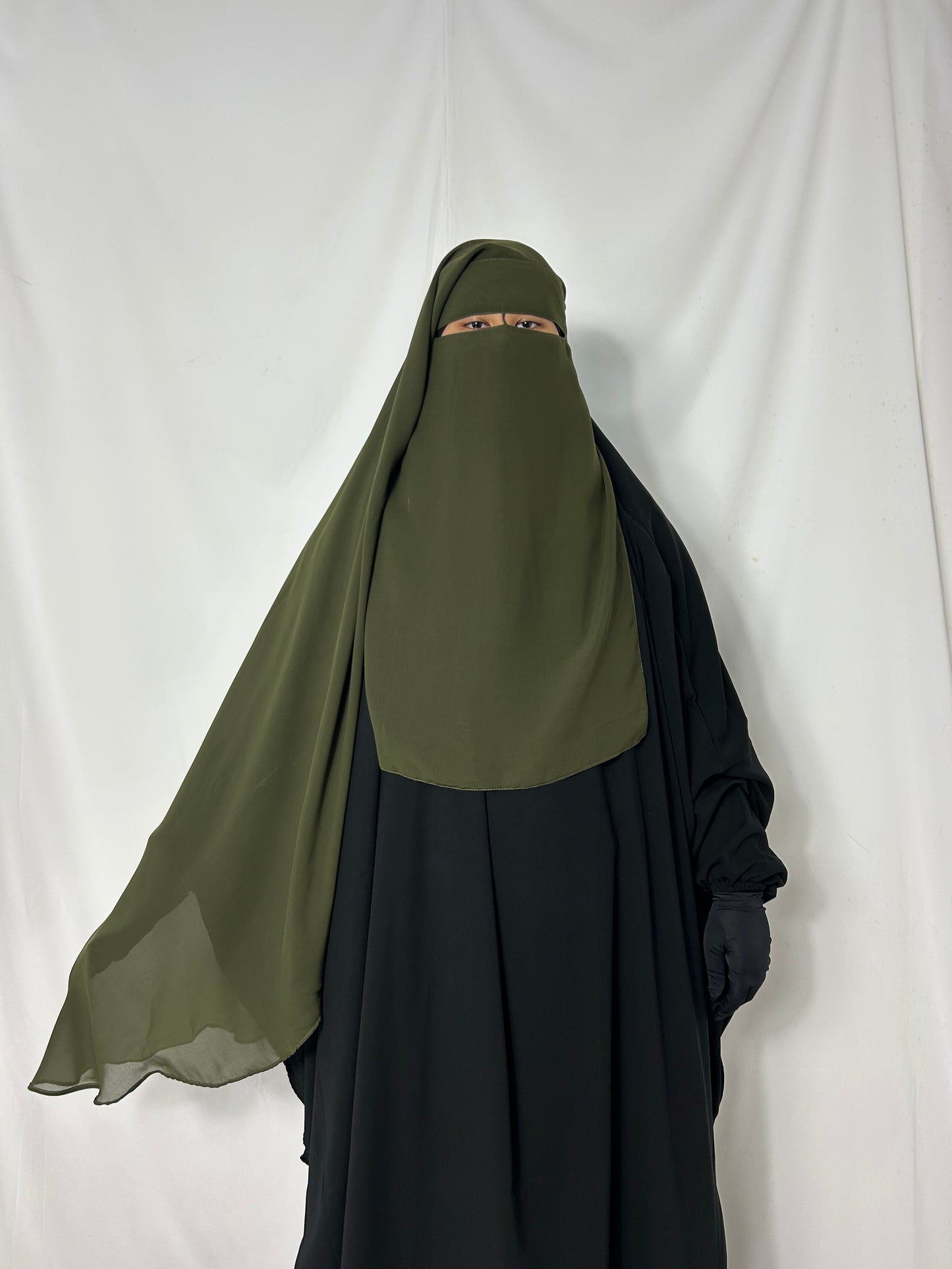 Long Two Layer Niqab With Nose string - Khaki