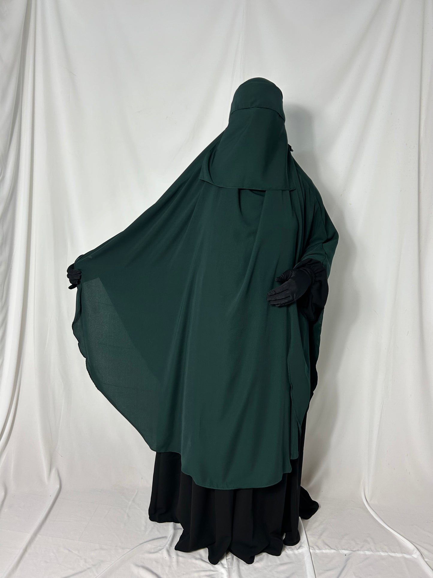 140cm Maxi Khimar With Matching Niqab  - Emerald Green