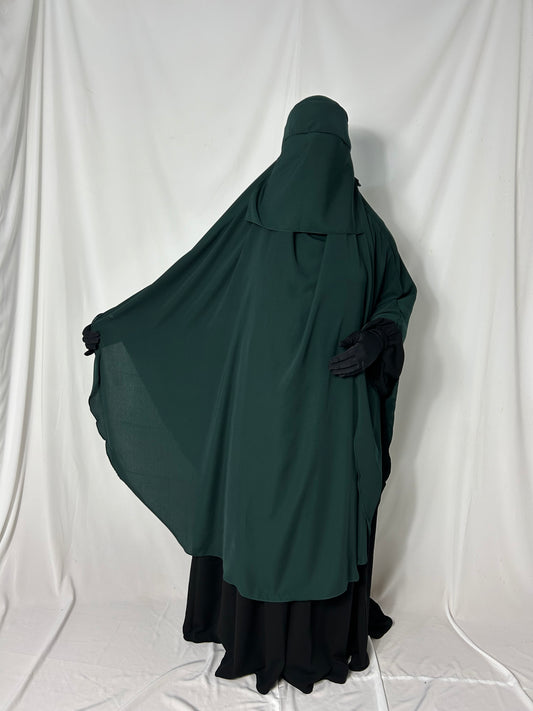 140cm Maxi Khimar With Matching Niqab  - Emerald Green