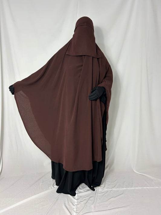 140cm Maxi Khimar With Matching Niqab  - Brown