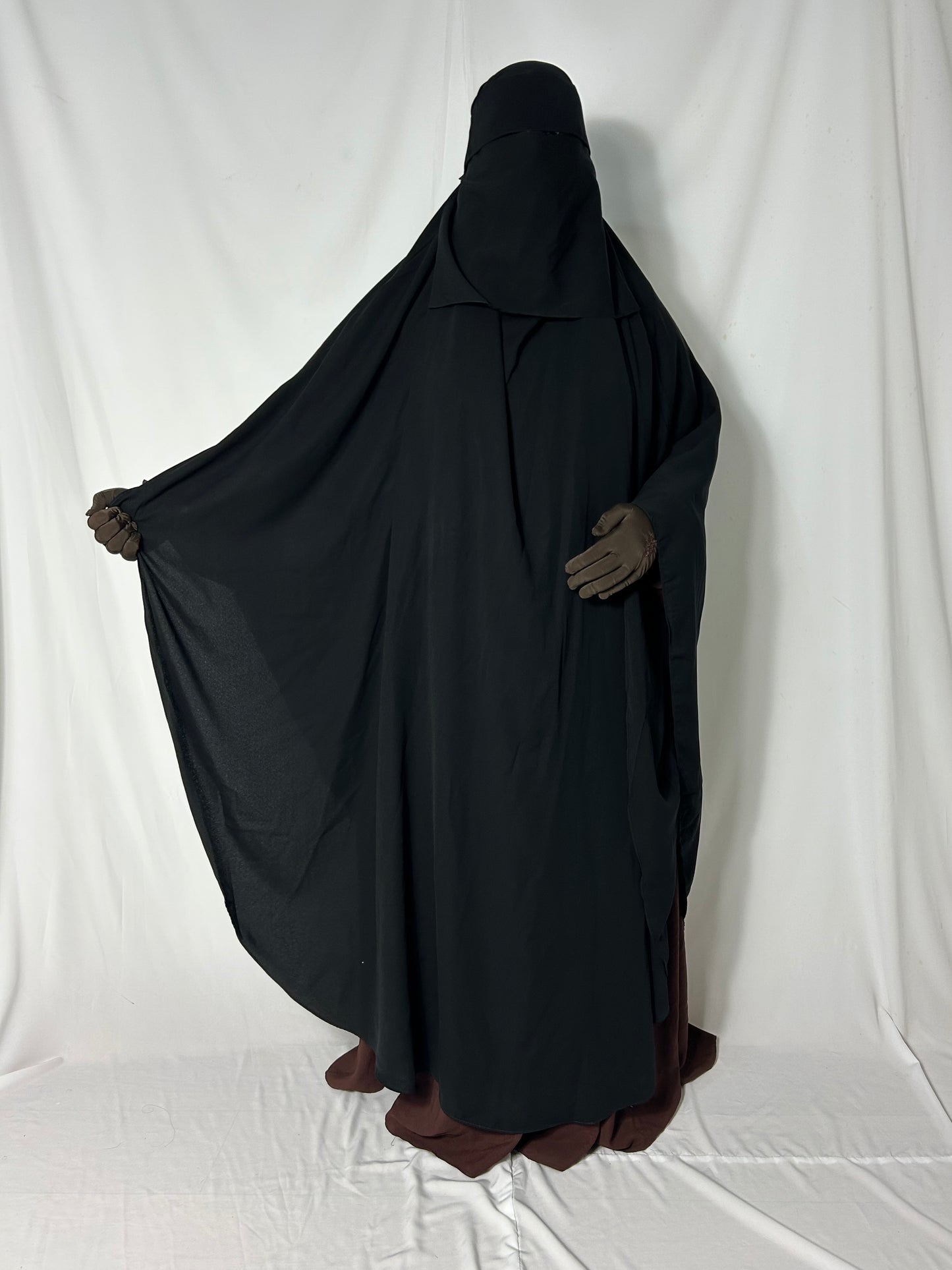 160cm Maxi Khimar With Matching Niqab  - Black