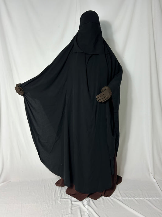 160cm Maxi Khimar With Matching Niqab  - Black