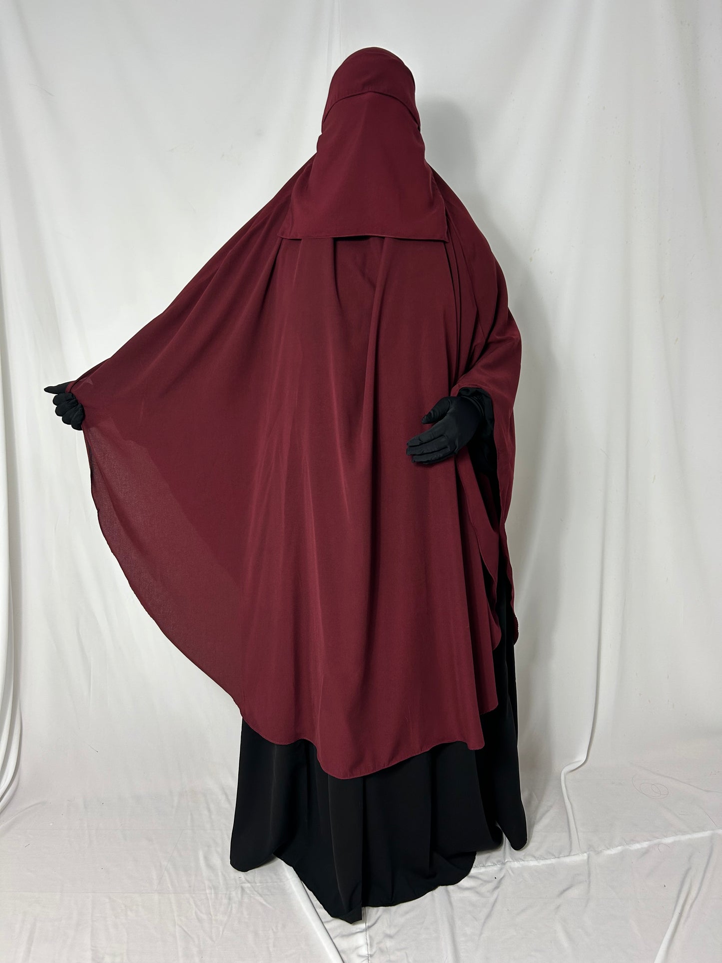 140cm Maxi Khimar With Matching Niqab  - Burgundy