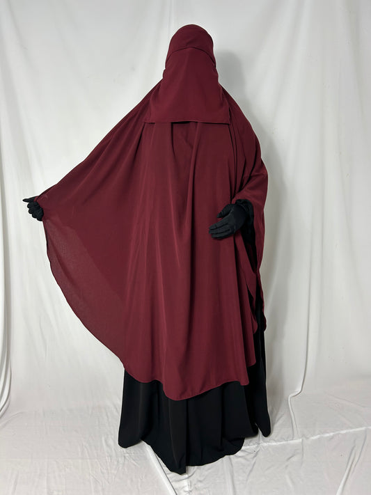 140cm Maxi Khimar With Matching Niqab  - Burgundy
