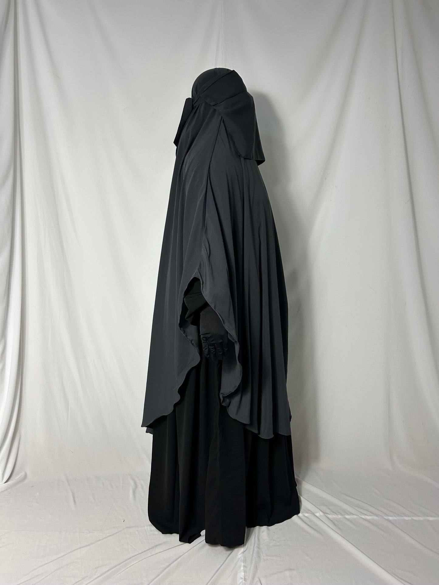 140cm Maxi Khimar With Matching Niqab  - Dark Grey