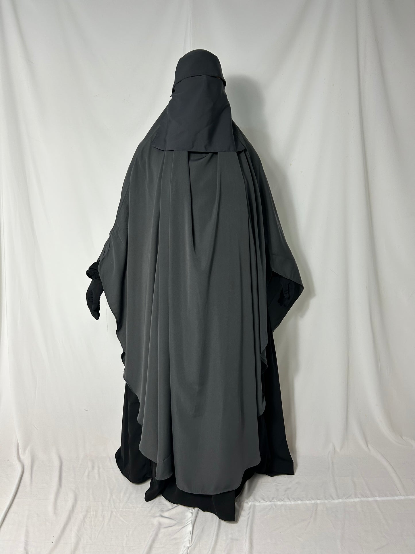 160cm Maxi Khimar With Matching Niqab  - Dark Grey