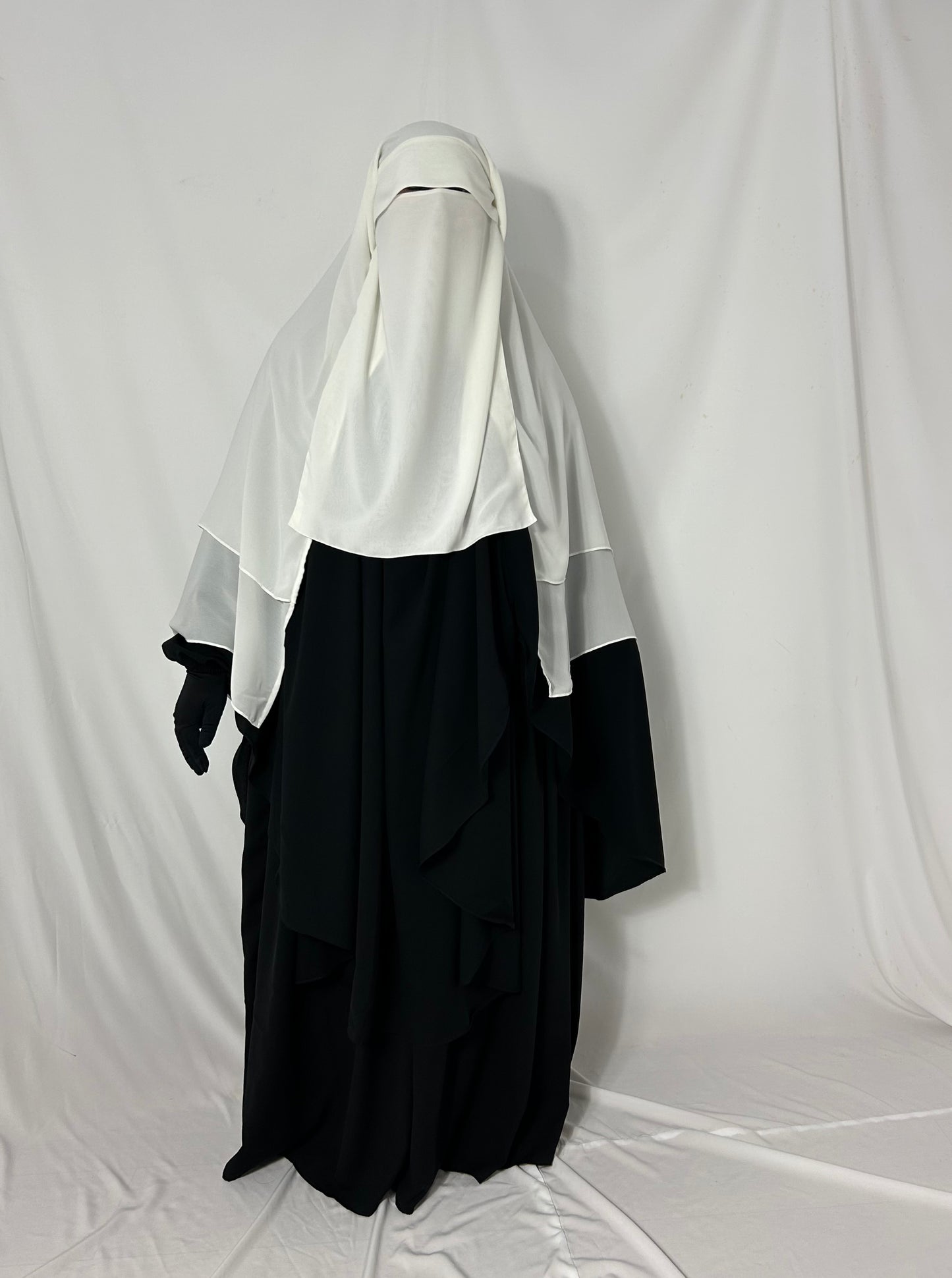 XL Diamond Eye-Flap Triple Layer Niqab - White