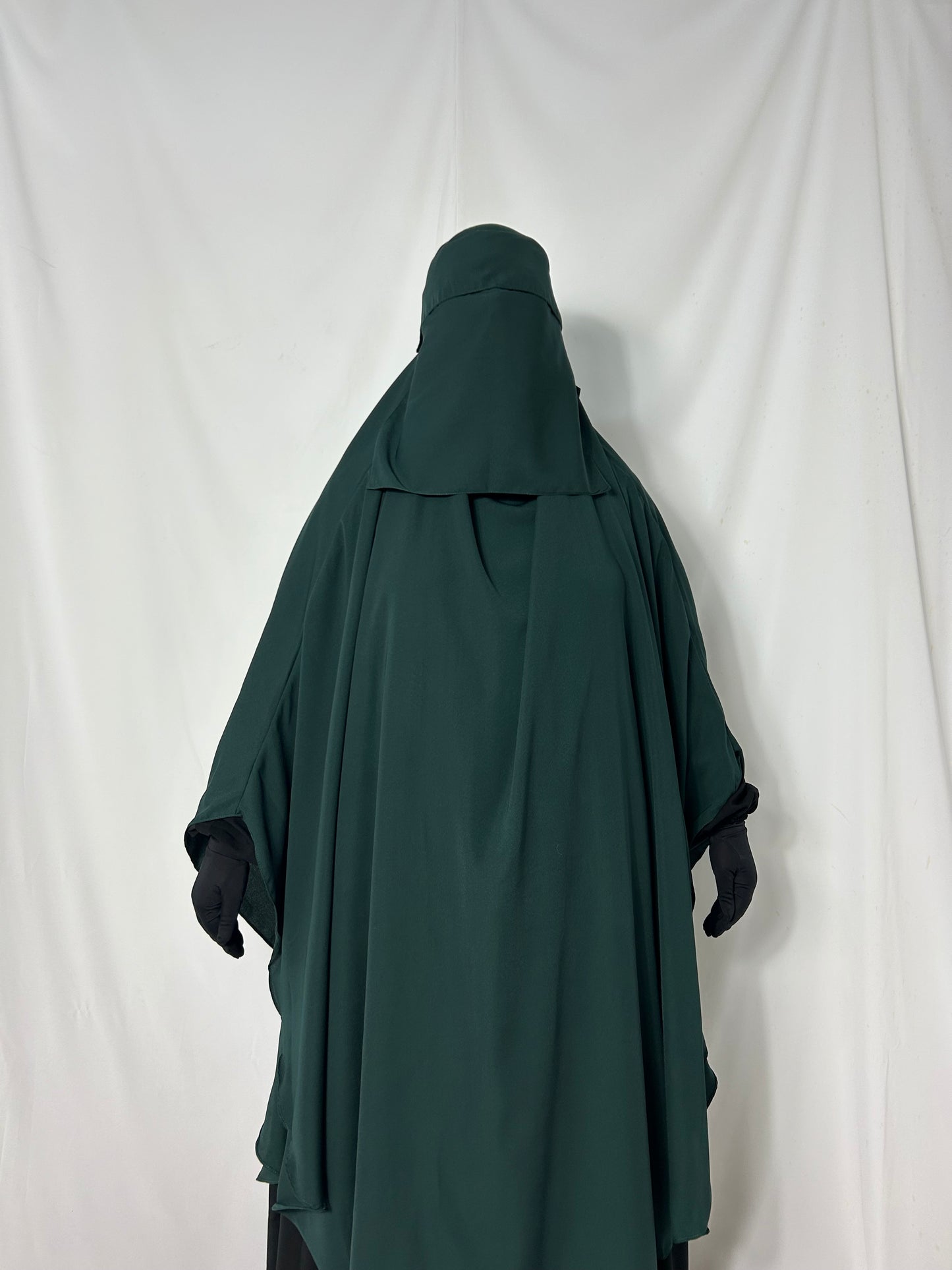 140cm Maxi Khimar With Matching Niqab  - Emerald Green
