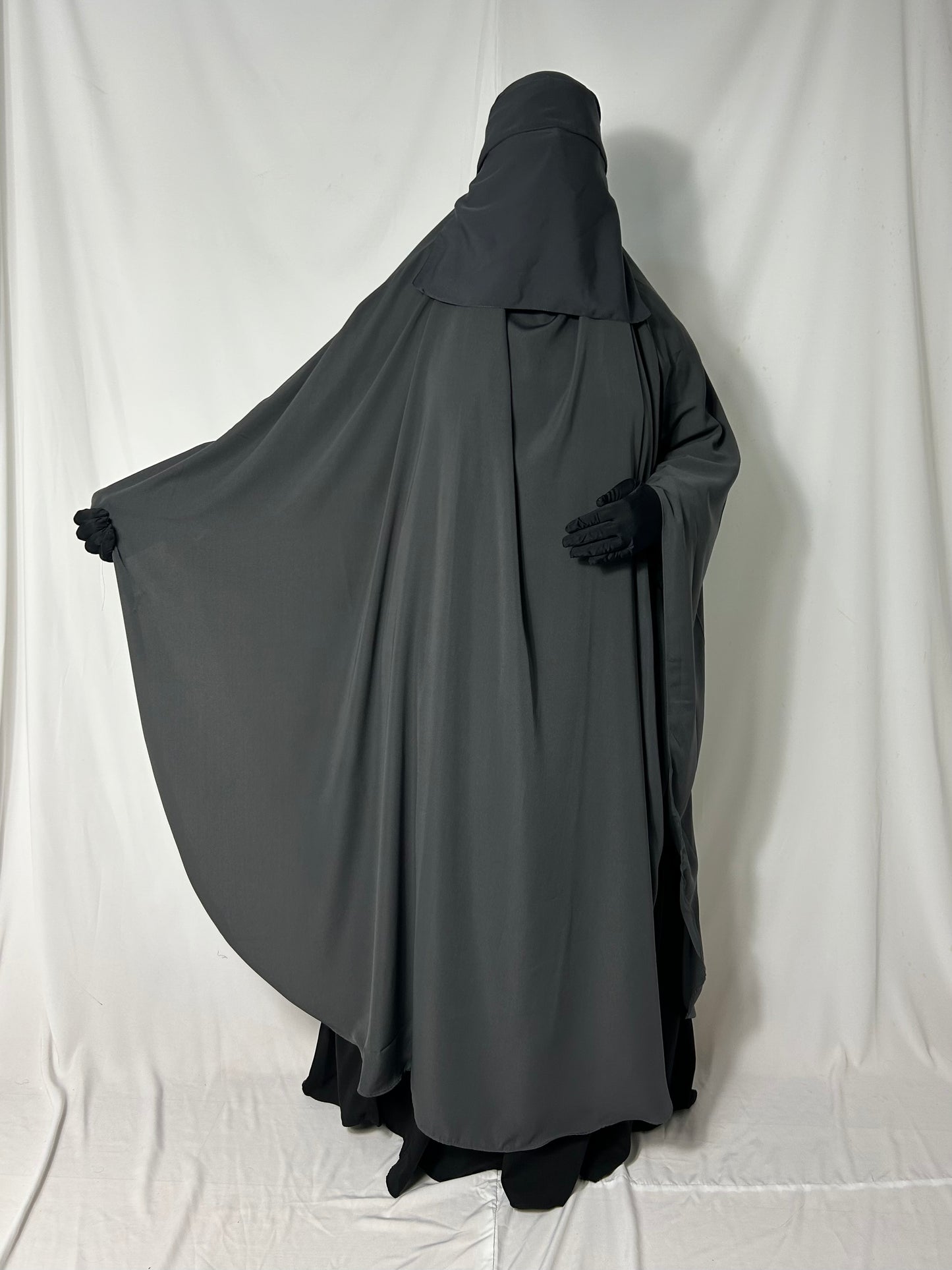 160cm Maxi Khimar With Matching Niqab  - Dark Grey