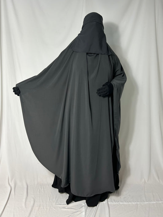 160cm Maxi Khimar With Matching Niqab  - Dark Grey