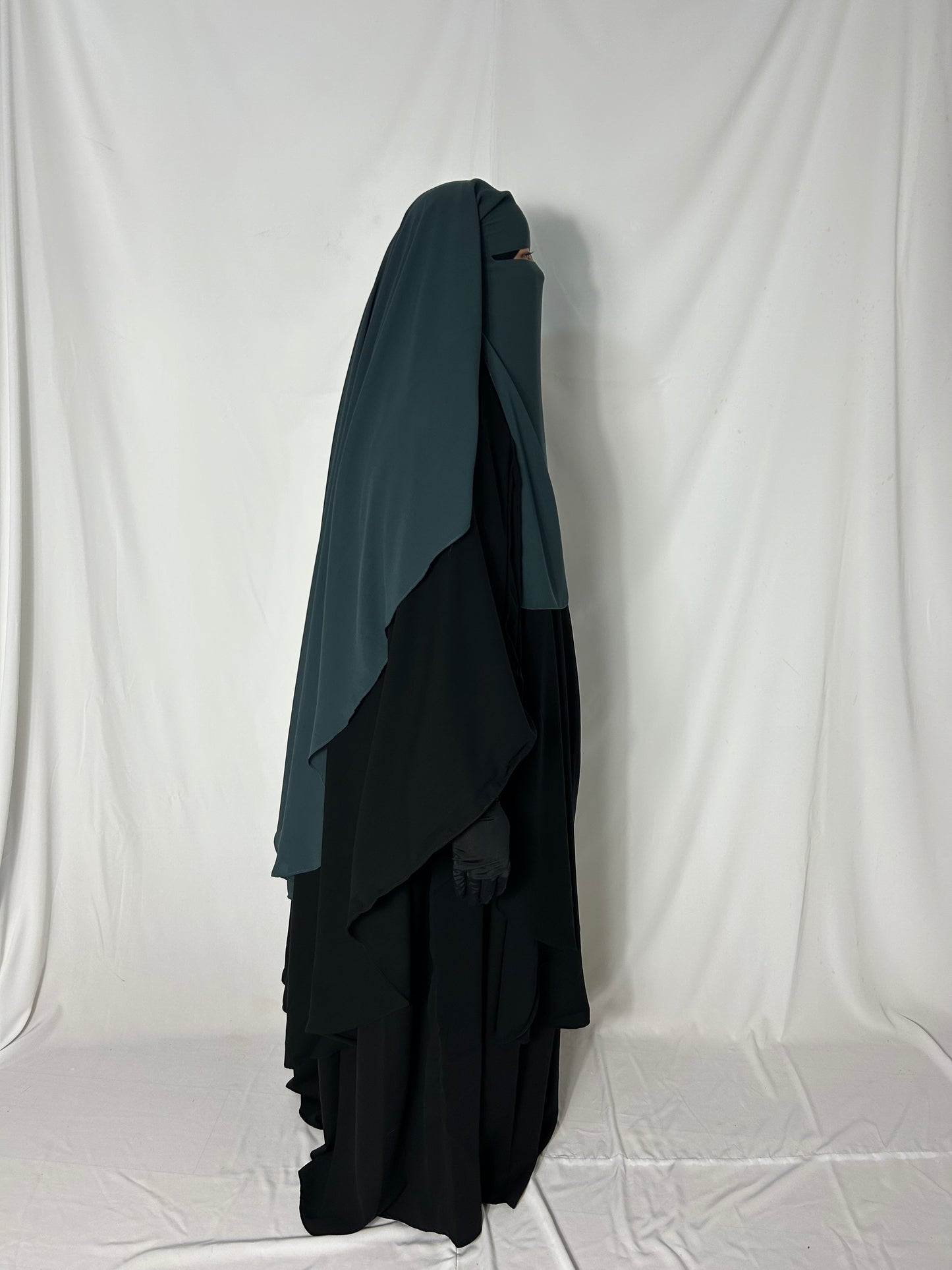 Long Two Layer Niqab With Nose string - Teal