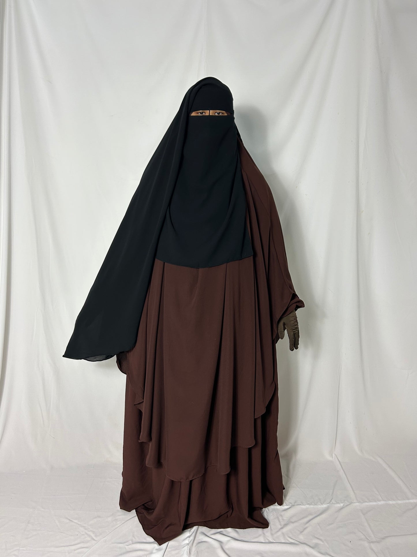 Long Two Layer Niqab With Nose string - Black